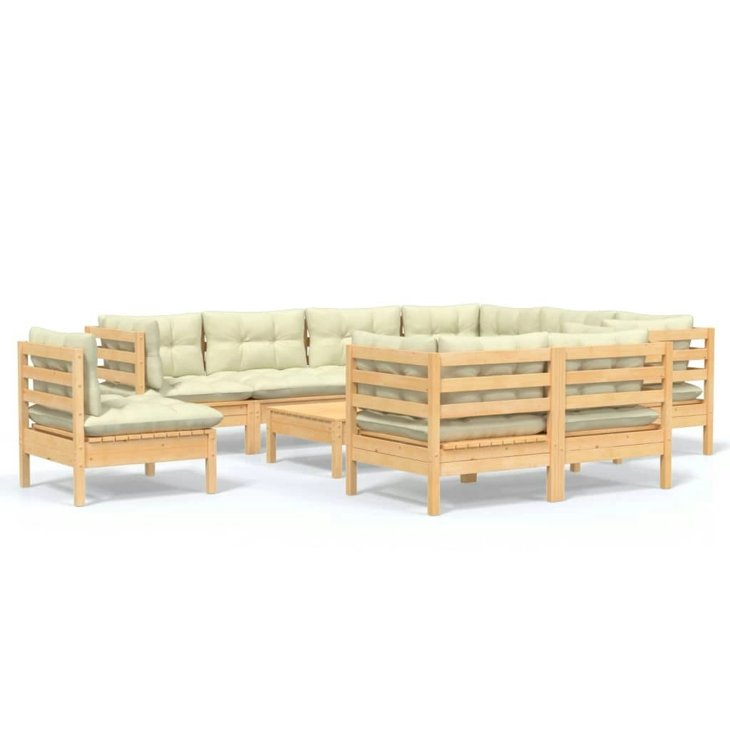 10 Piece Garden Lounge Set with Cream Cushions Solid Pinewood 3096773