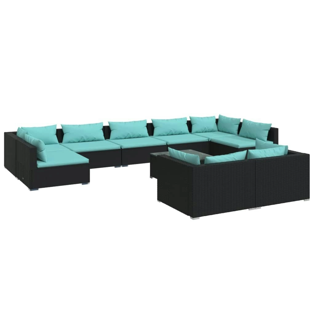 10 Piece Garden Lounge Set with Cushions Black Poly Rattan 3102065