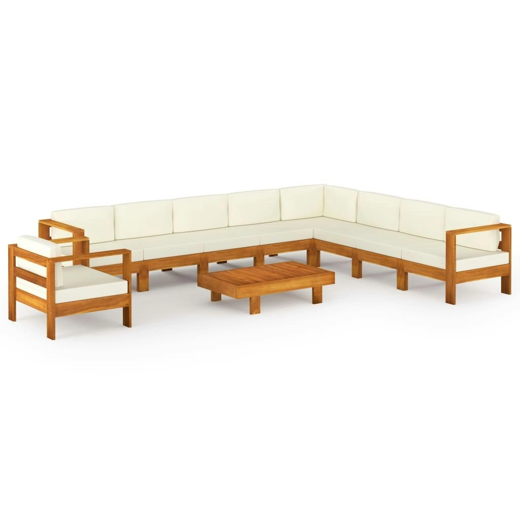 10 Piece Garden Lounge Set with Cream White Cushions Acacia Wood 3057944