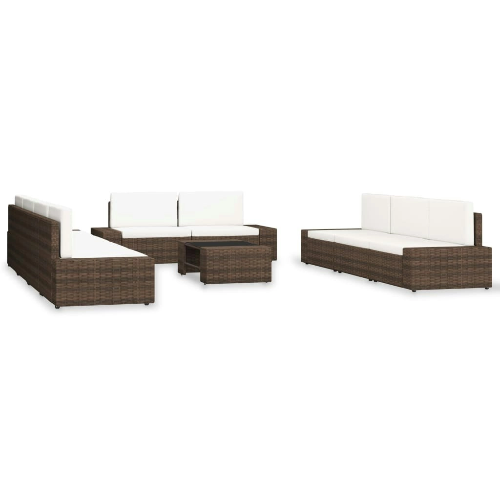 10 Piece Garden Lounge Set Poly Rattan Brown 3054595