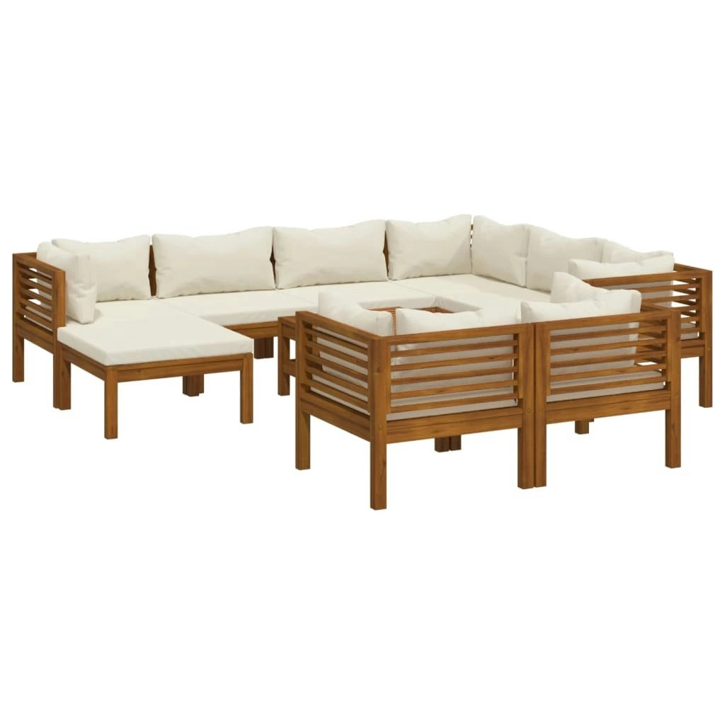 10 Piece Garden Lounge Set with Cream Cushion Solid Acacia Wood 3086941