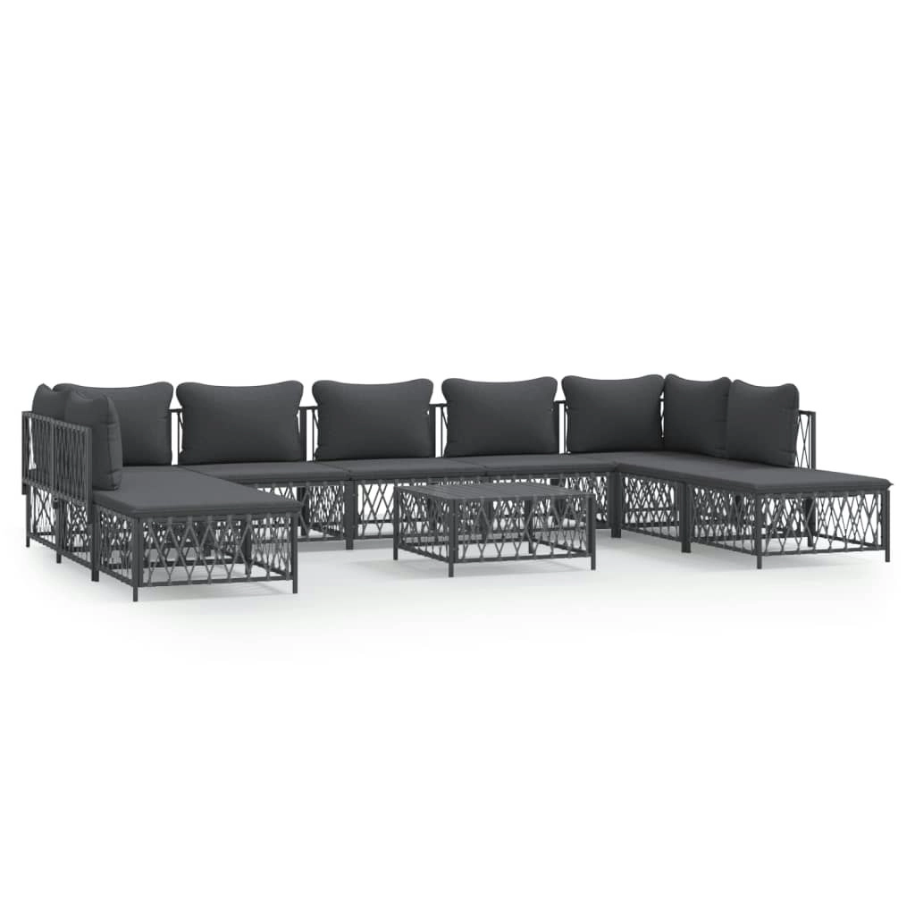 10 Piece Garden Lounge Set with Cushions Anthracite Steel 3186927