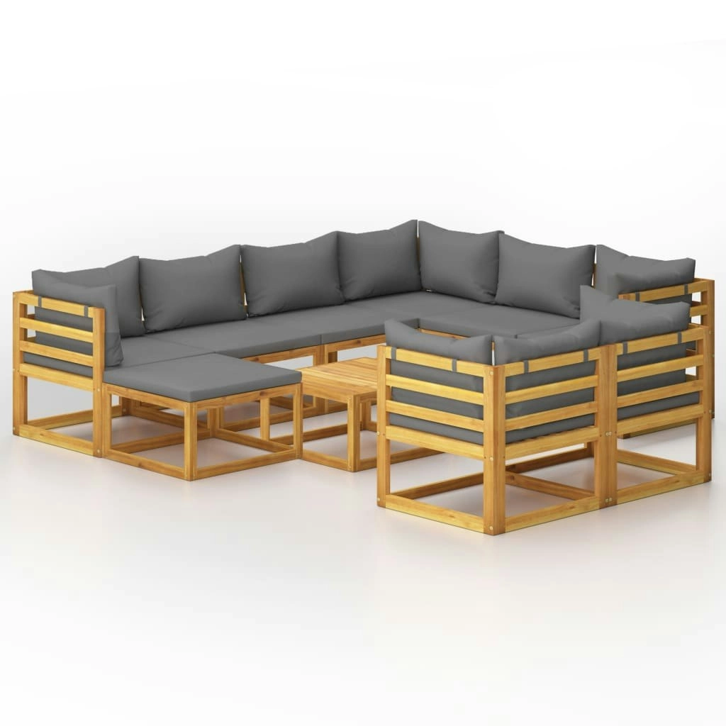 10 Piece Garden Lounge Set with Cushion Solid Acacia Wood 3057616