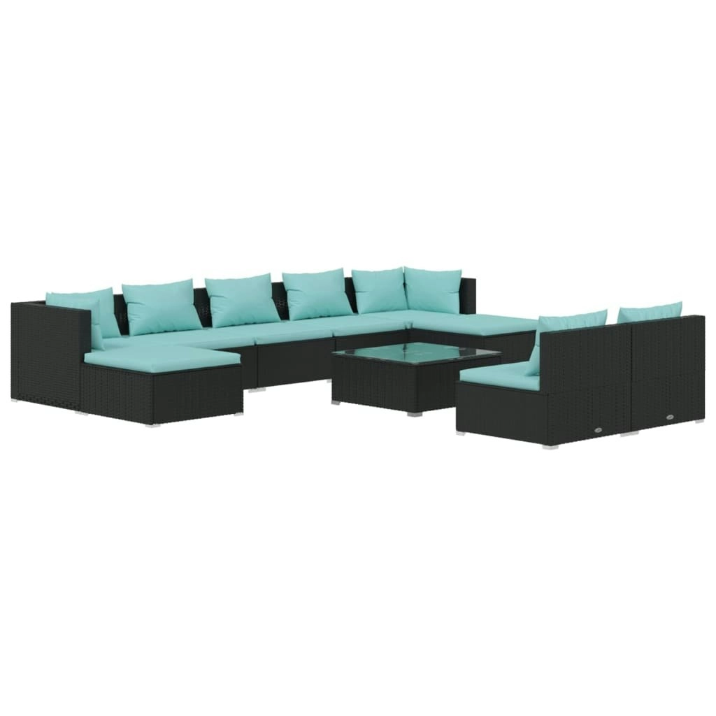 10 Piece Garden Lounge Set with Cushions Black Poly Rattan 3102009