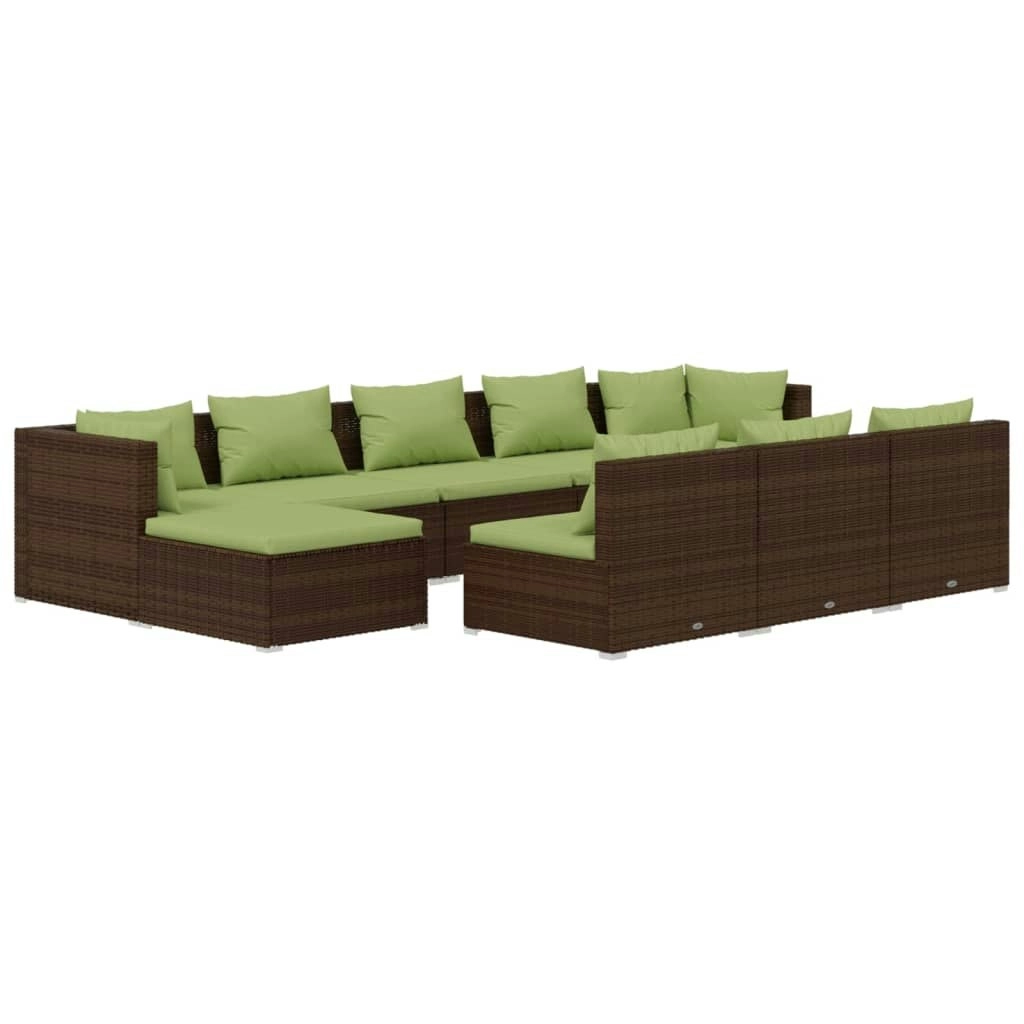 10 Piece Garden Lounge Set with Cushions Brown Poly Rattan 3102020