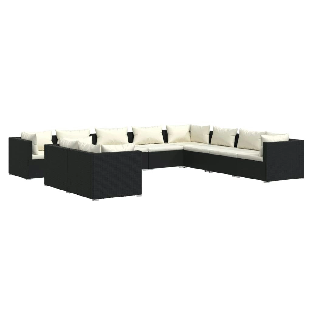 10 Piece Garden Lounge Set with Cushions Black Poly Rattan 3102511