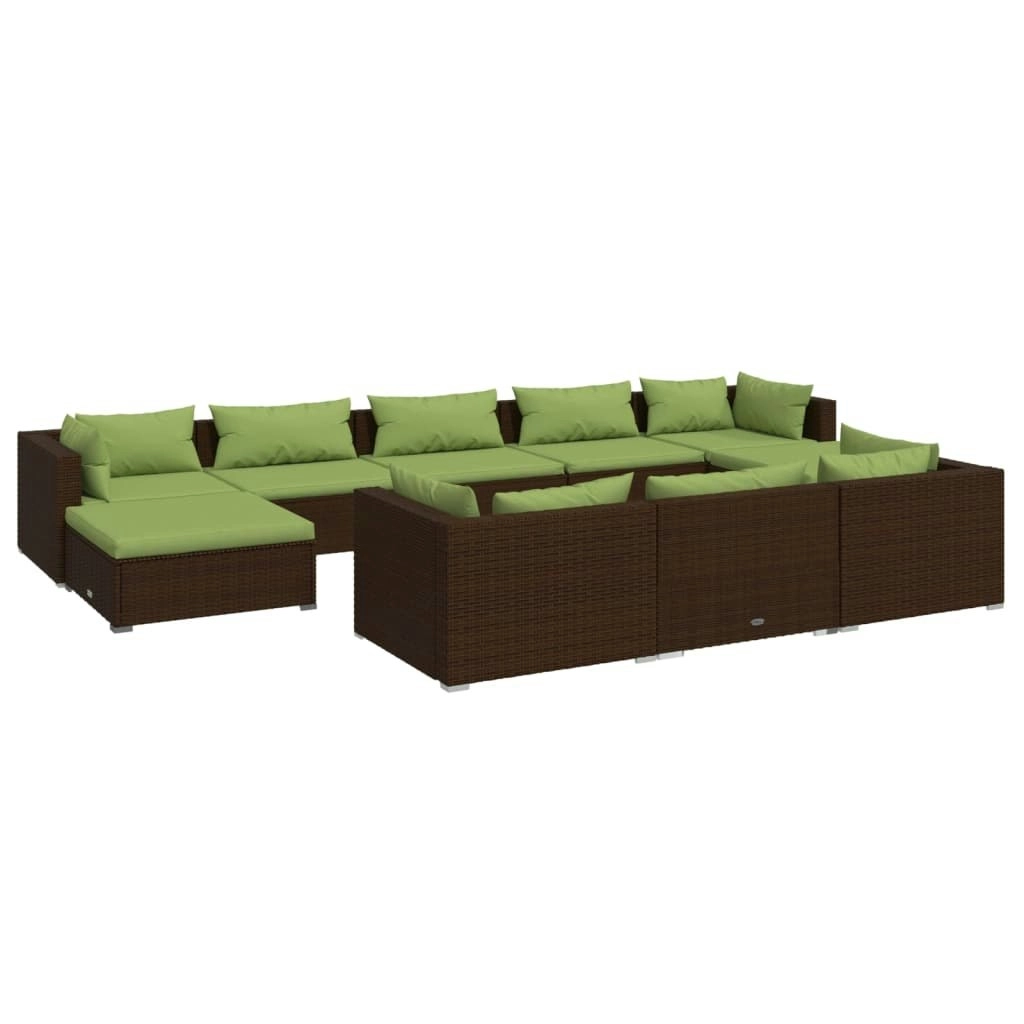 10 Piece Garden Lounge Set with Cushions Brown Poly Rattan 3102044