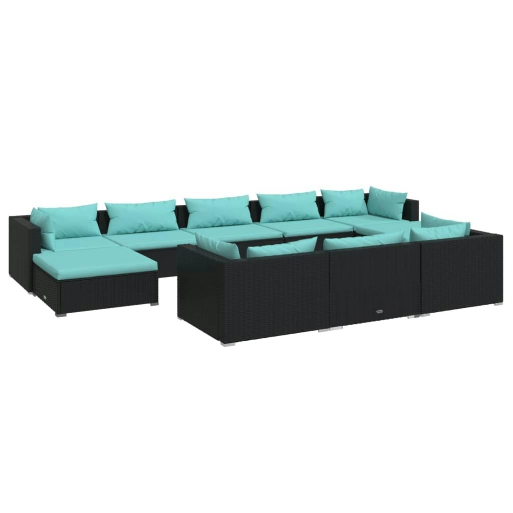 10 Piece Garden Lounge Set with Cushions Black Poly Rattan 3102041