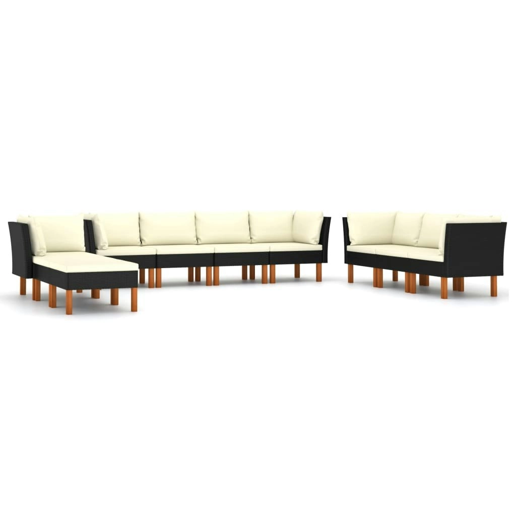 10 Piece Garden Lounge Set with Cushions Poly Rattan Black 3059745