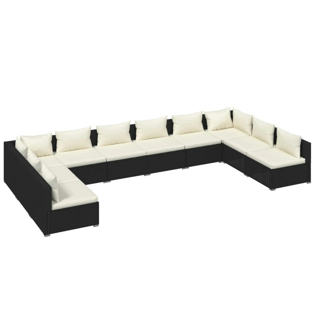 10 Piece Garden Lounge Set with Cushions Poly Rattan Black 3101919