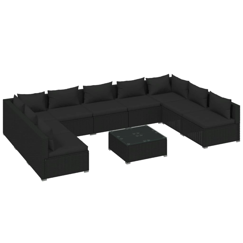 10 Piece Garden Lounge Set with Cushions Poly Rattan Black 3101912