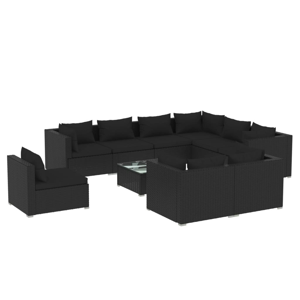 10 Piece Garden Lounge Set with Cushions Poly Rattan Black 3102648