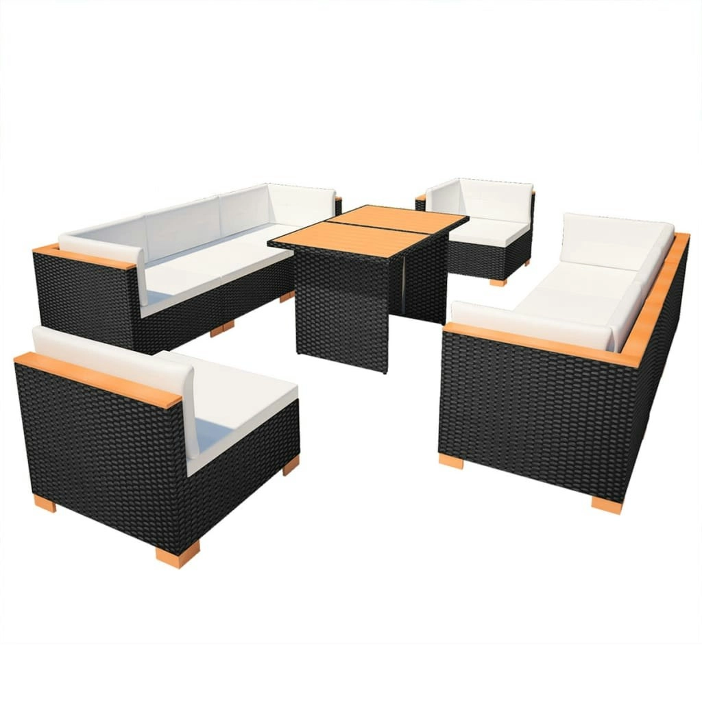 10 Piece Garden Lounge Set with Cushions Poly Rattan Black 42753