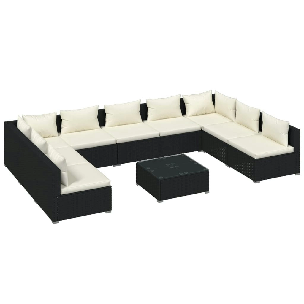 10 Piece Garden Lounge Set with Cushions Poly Rattan Black 3101911