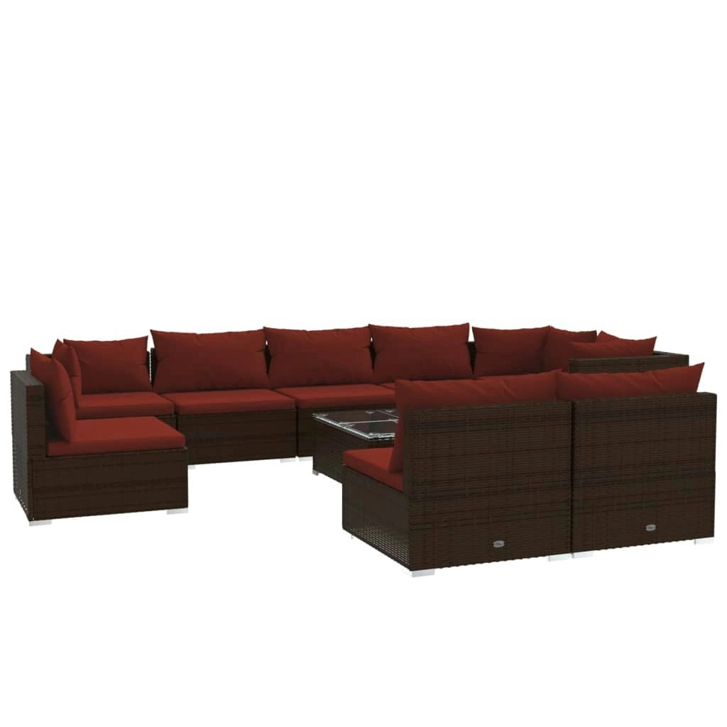 10 Piece Garden Lounge Set with Cushions Poly Rattan Brown 3102571