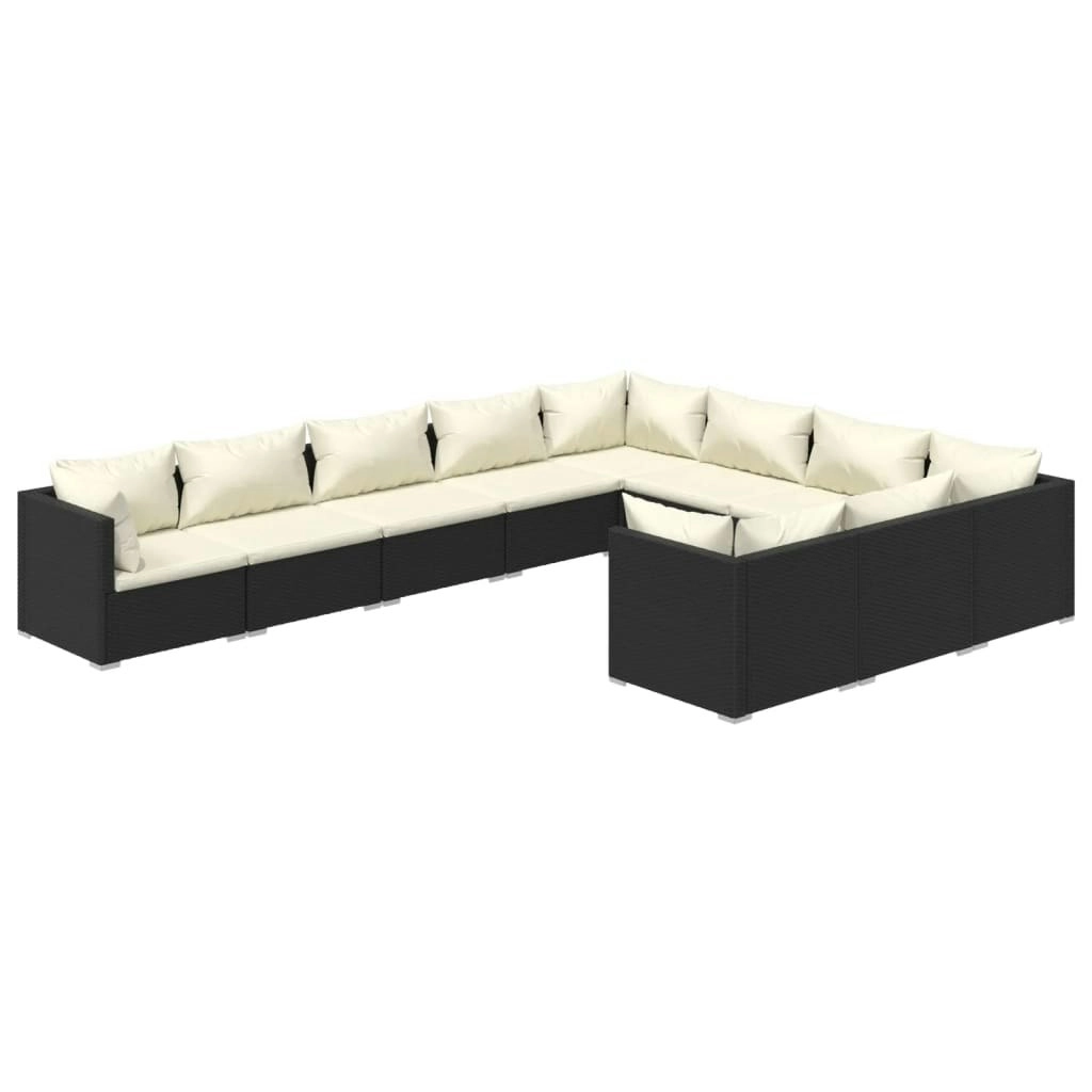 10 Piece Garden Lounge Set with Cushions Poly Rattan Black 3102775