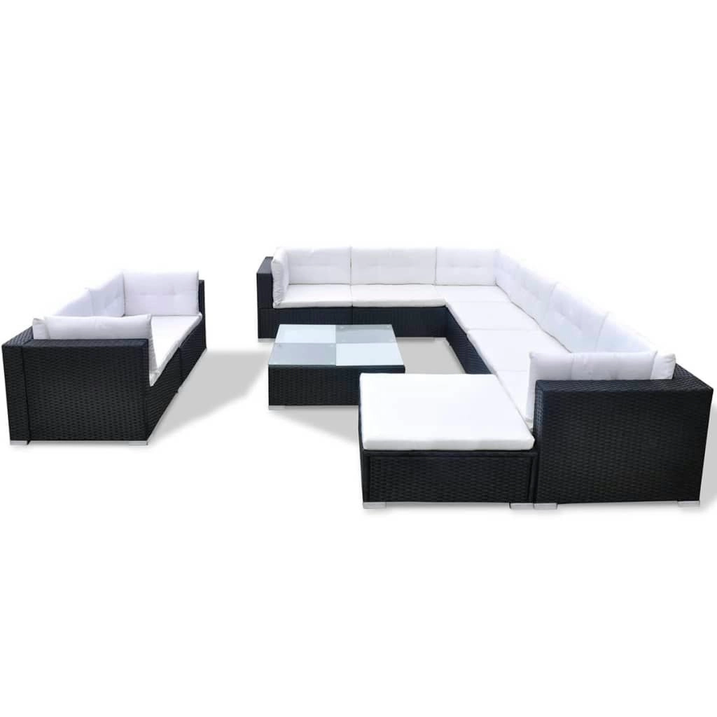 10 Piece Garden Lounge Set with Cushions Poly Rattan Black 41876