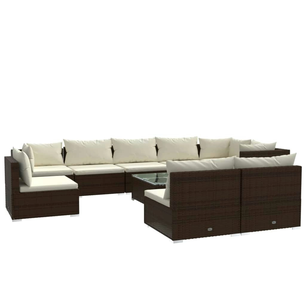 10 Piece Garden Lounge Set with Cushions Poly Rattan Brown 3102570