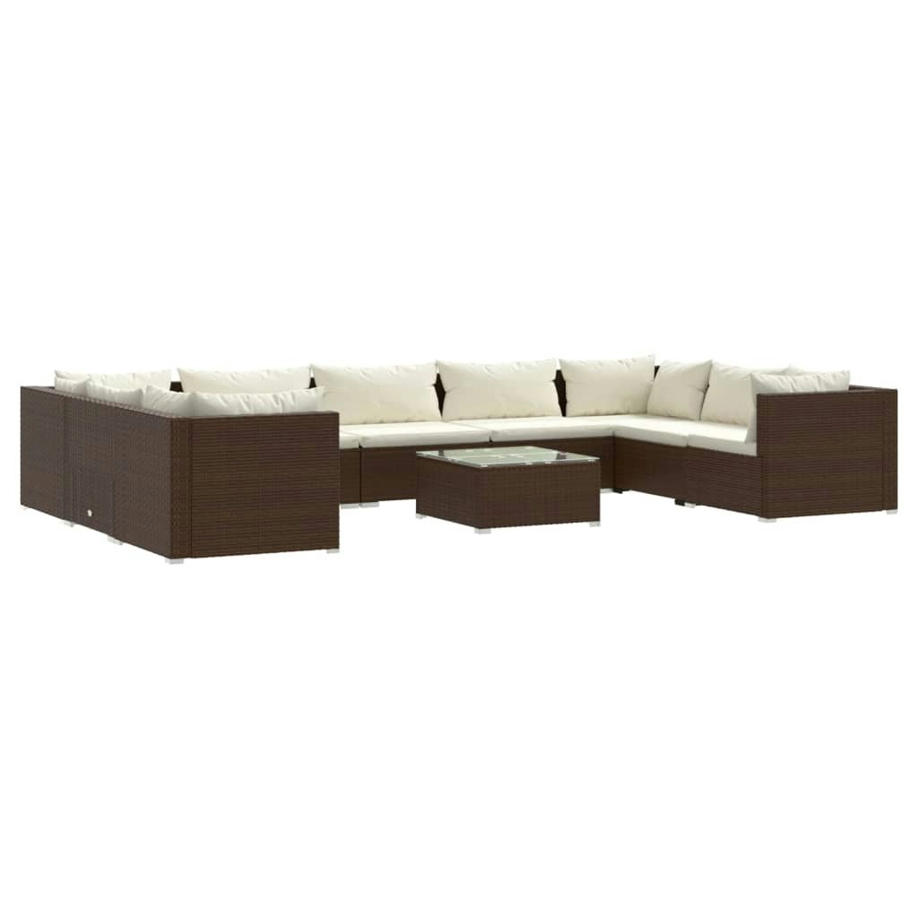 10 Piece Garden Lounge Set with Cushions Poly Rattan Brown 3101978