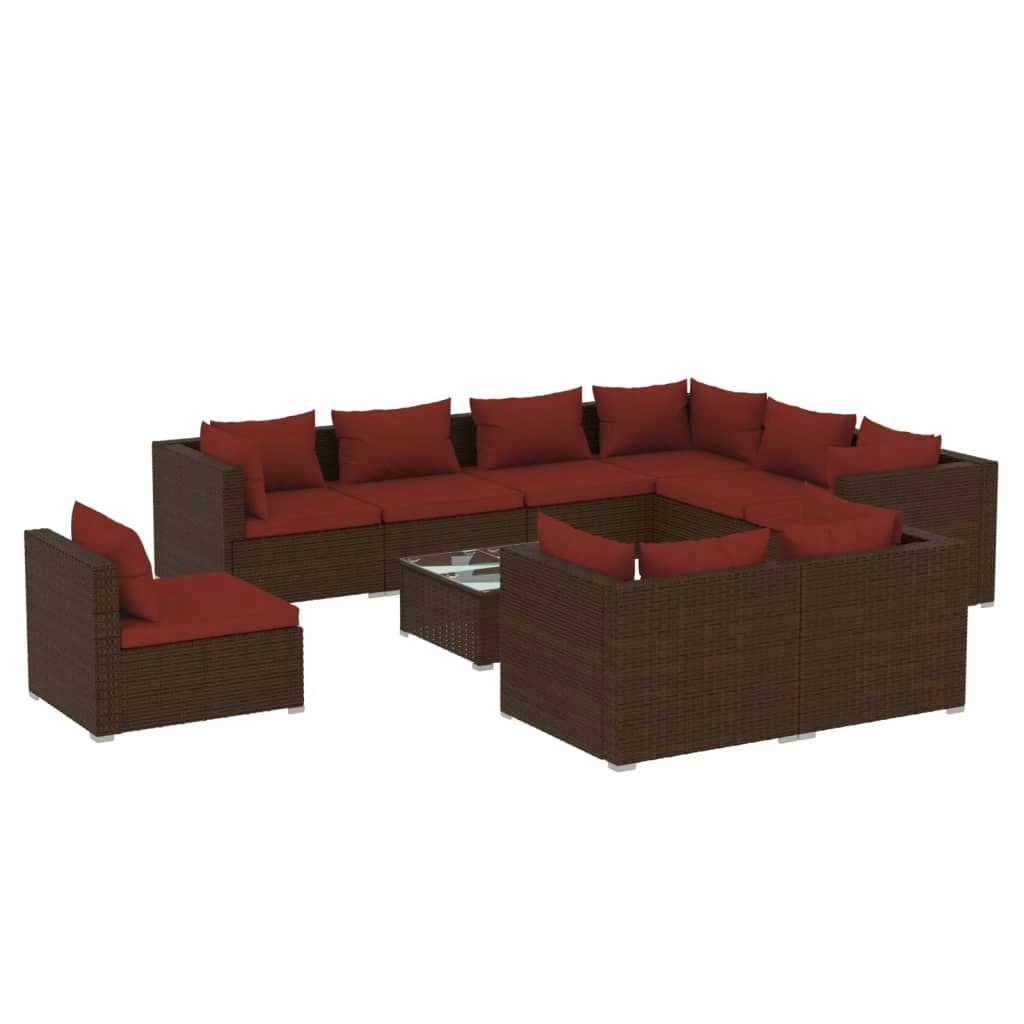 10 Piece Garden Lounge Set with Cushions Poly Rattan Brown 3102651