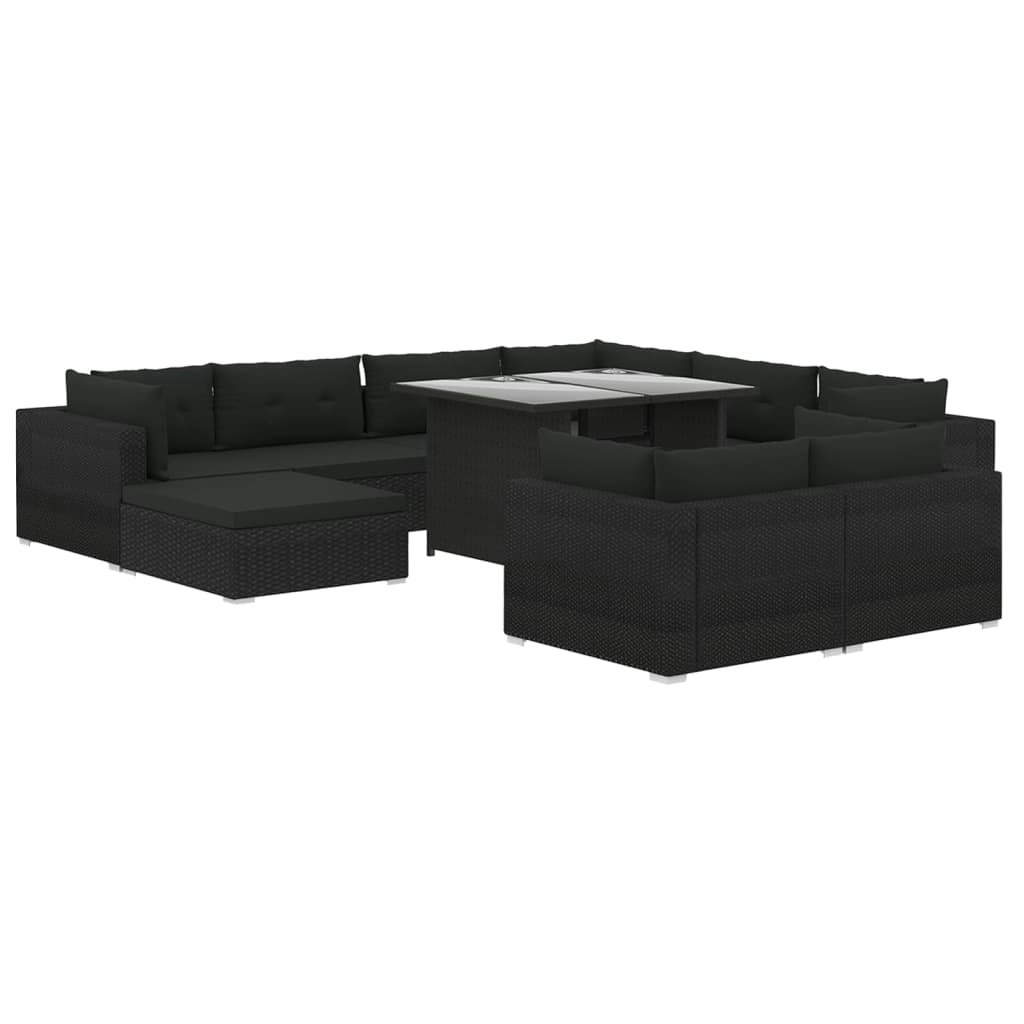 10 Piece Garden Lounge Set with Cushions Poly Rattan Black 46756