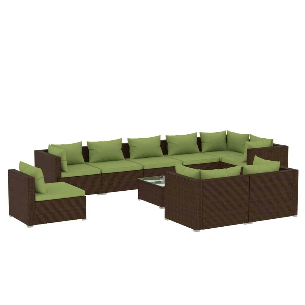 10 Piece Garden Lounge Set with Cushions Poly Rattan Brown 3102636