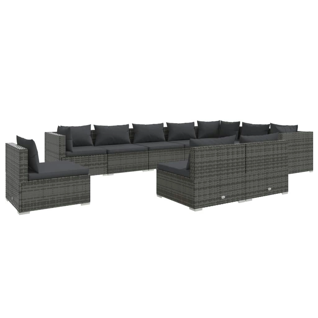 10 Piece Garden Lounge Set with Cushions Poly Rattan Grey 3102597