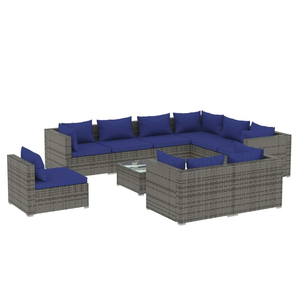 10 Piece Garden Lounge Set with Cushions Poly Rattan Grey 3102654