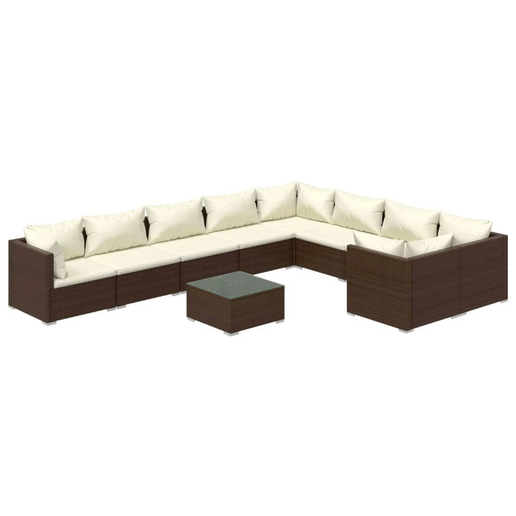 10 Piece Garden Lounge Set with Cushions Poly Rattan Brown 3102770