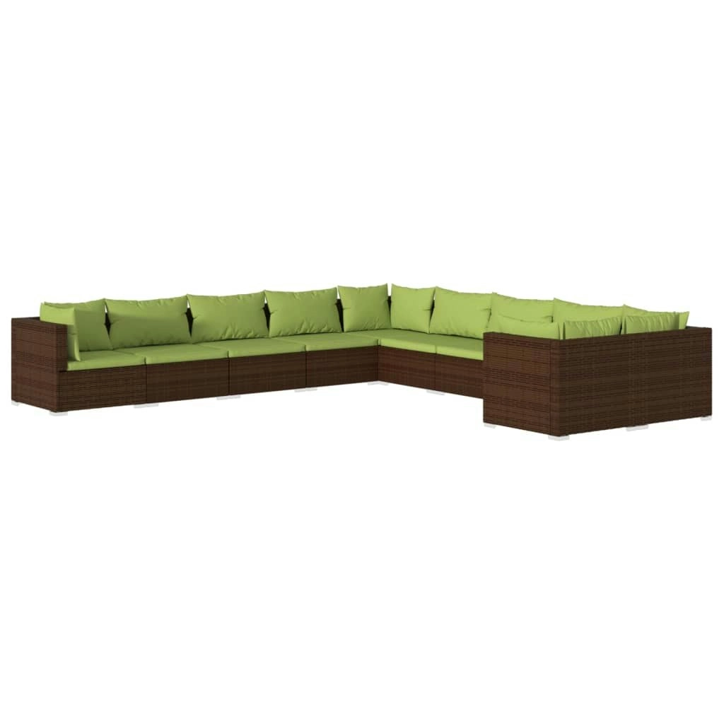 10 Piece Garden Lounge Set with Cushions Poly Rattan Brown 3102796