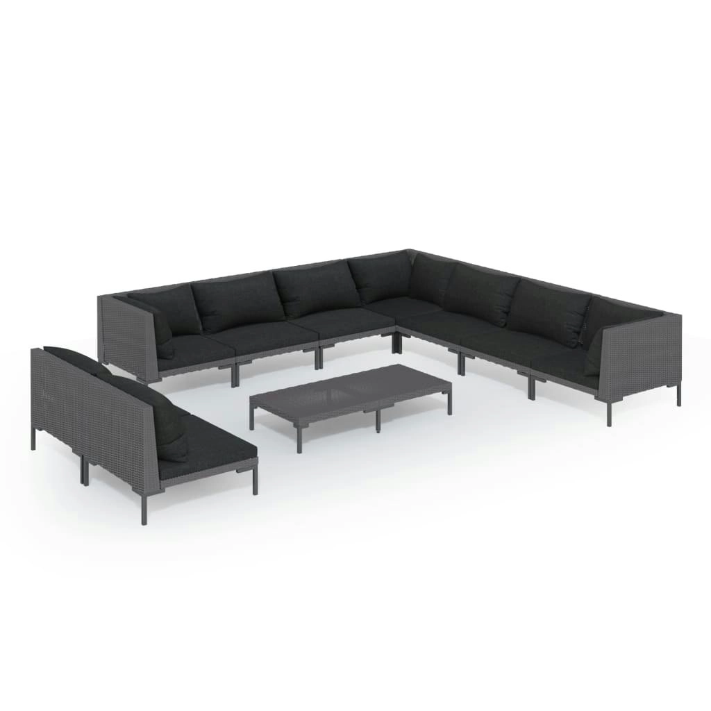 10 Piece Garden Lounge Set with Cushions Poly Rattan Dark Grey 3099885