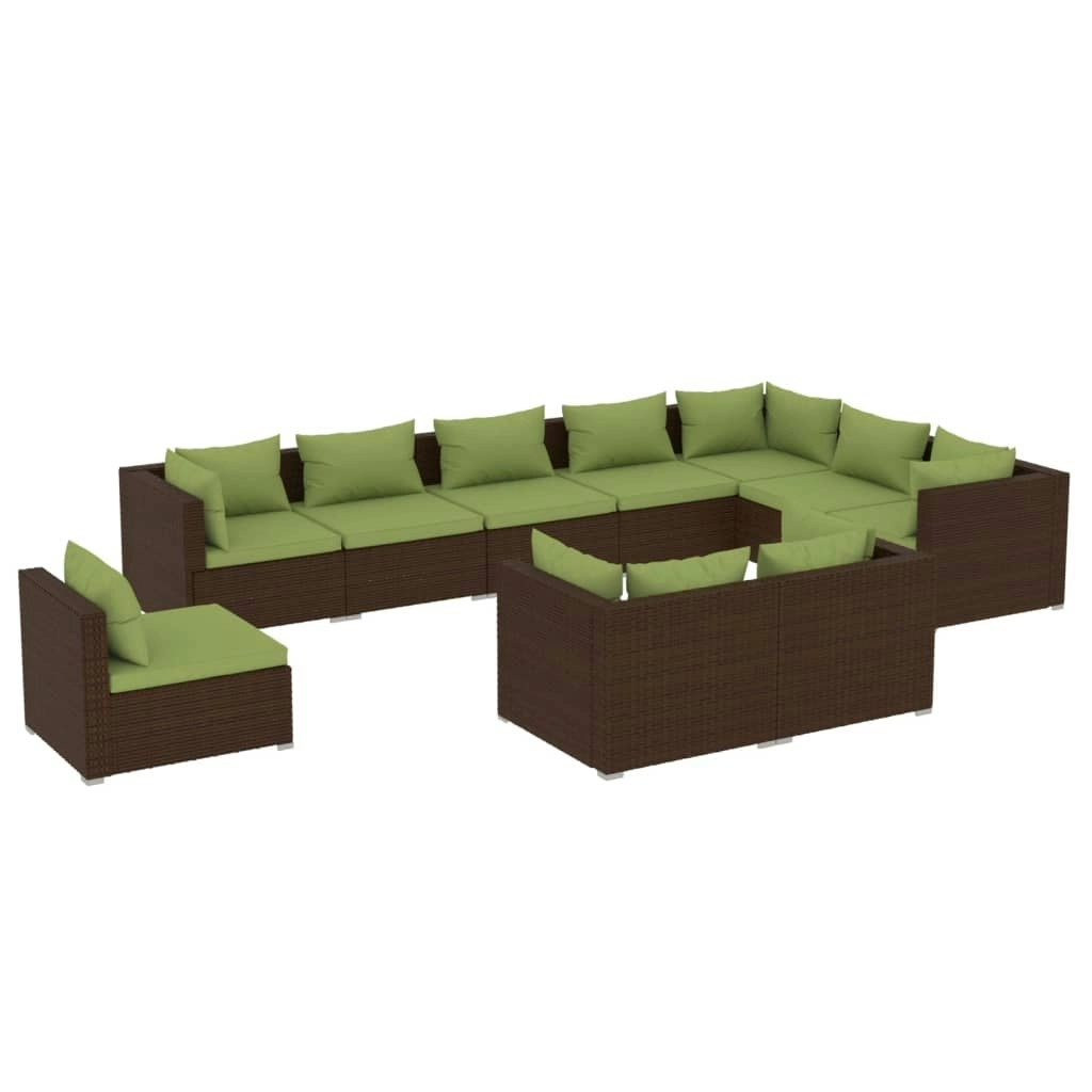 10 Piece Garden Lounge Set with Cushions Poly Rattan Brown 3102660