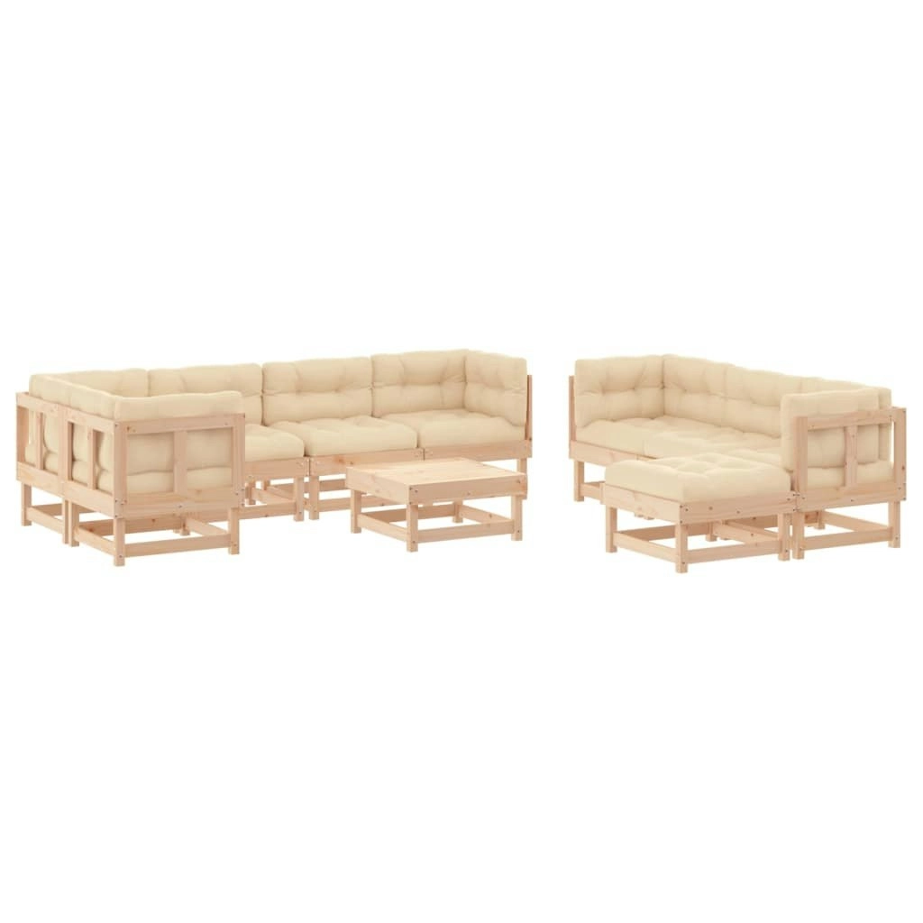 10 Piece Garden Lounge Set with Cushions Solid Wood 3186074