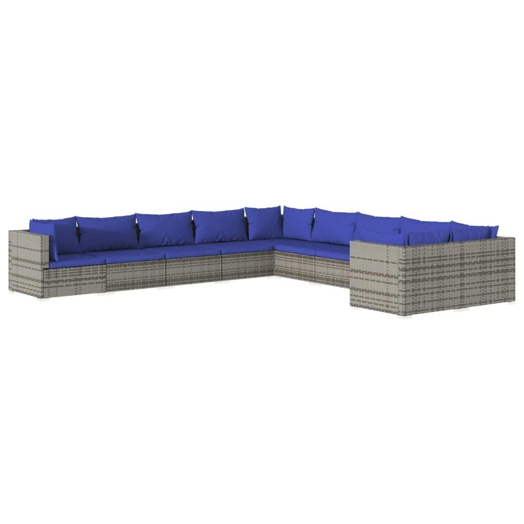 10 Piece Garden Lounge Set with Cushions Poly Rattan Grey 3102798