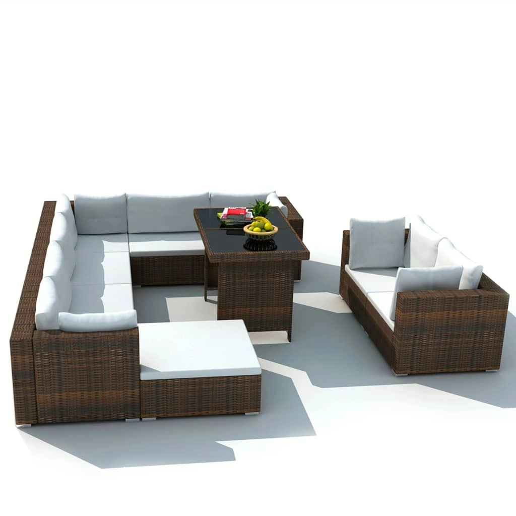 10 Piece Garden Lounge Set with Cushions Poly Rattan Brown 41877