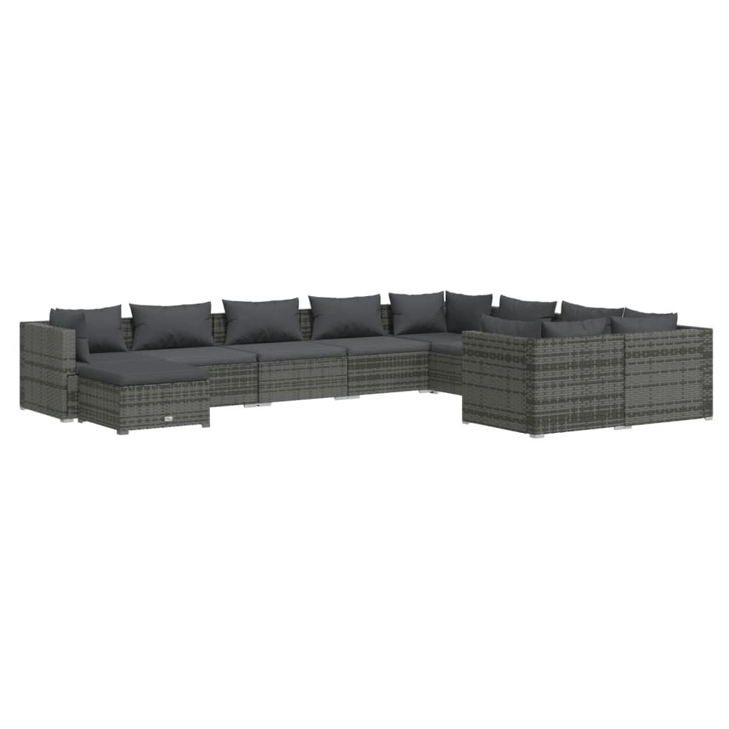 10 Piece Garden Lounge Set with Cushions Poly Rattan Grey 3102685