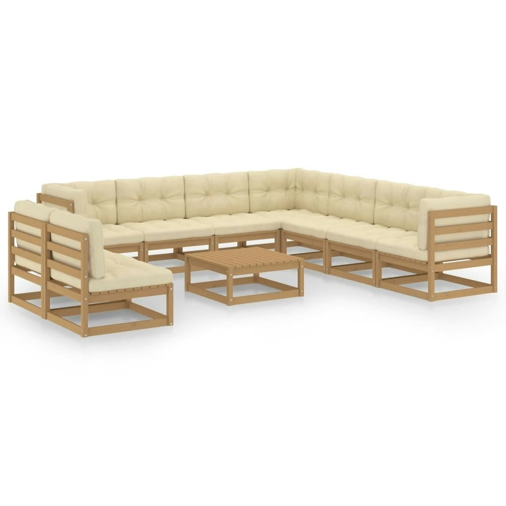 10 Piece Garden Lounge Set&Cushions Honey Brown Solid Pinewood 3076912