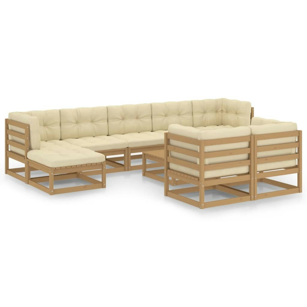 10 Piece Garden Lounge Set&Cushions Honey Brown Solid Pinewood 3077162