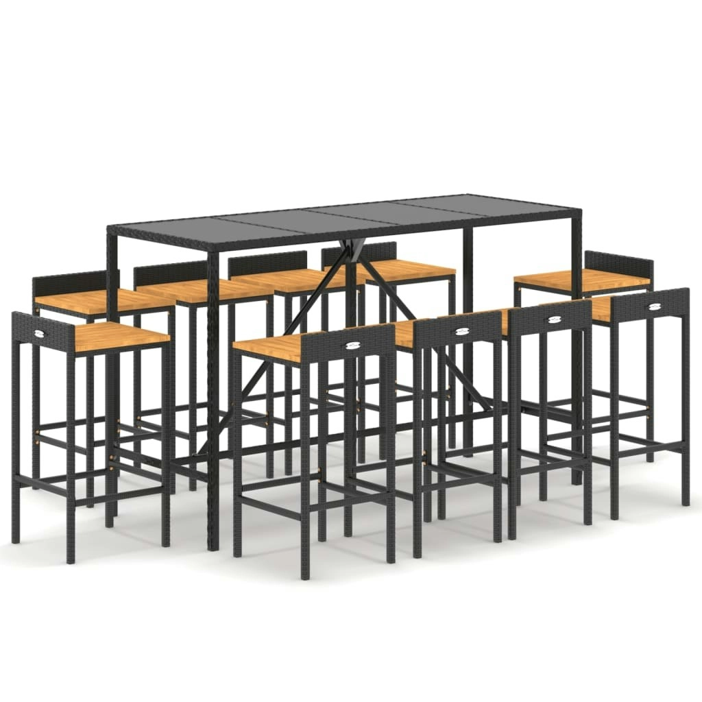 11 Piece Garden Bar Set Black Poly Rattan& Solid Wood Acacia 3187682