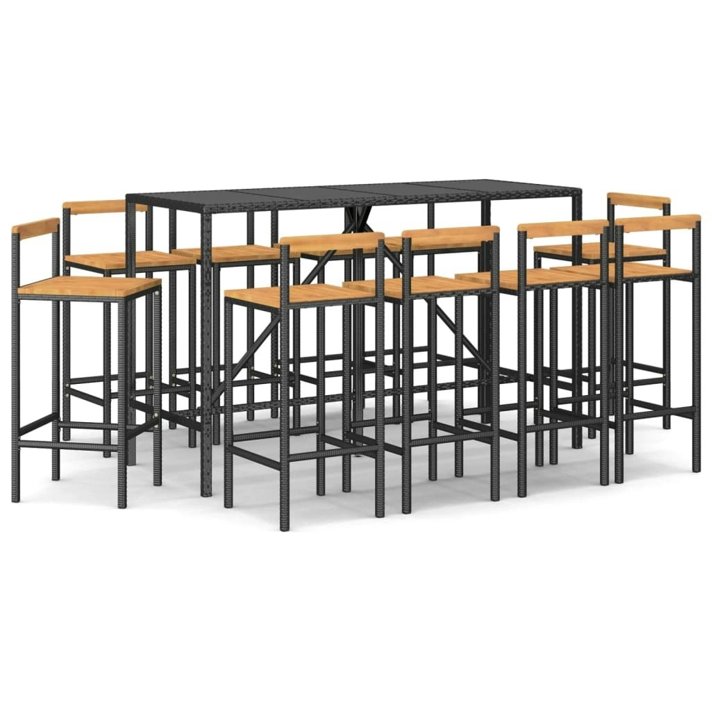 11 Piece Garden Bar Set Black Poly Rattan& Solid Wood Acacia 3187698