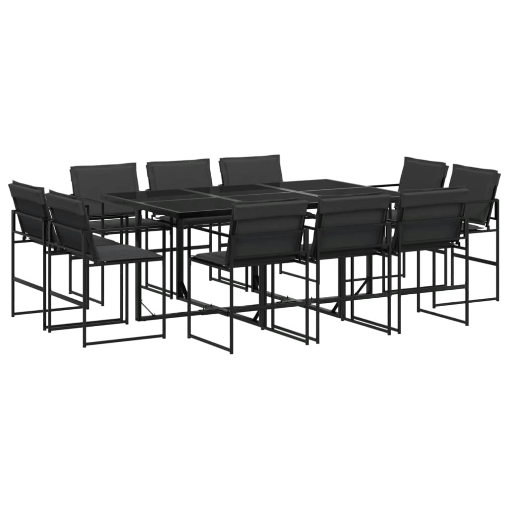 11 Piece Garden Dining Set with Cushions Black Textilene 3295079