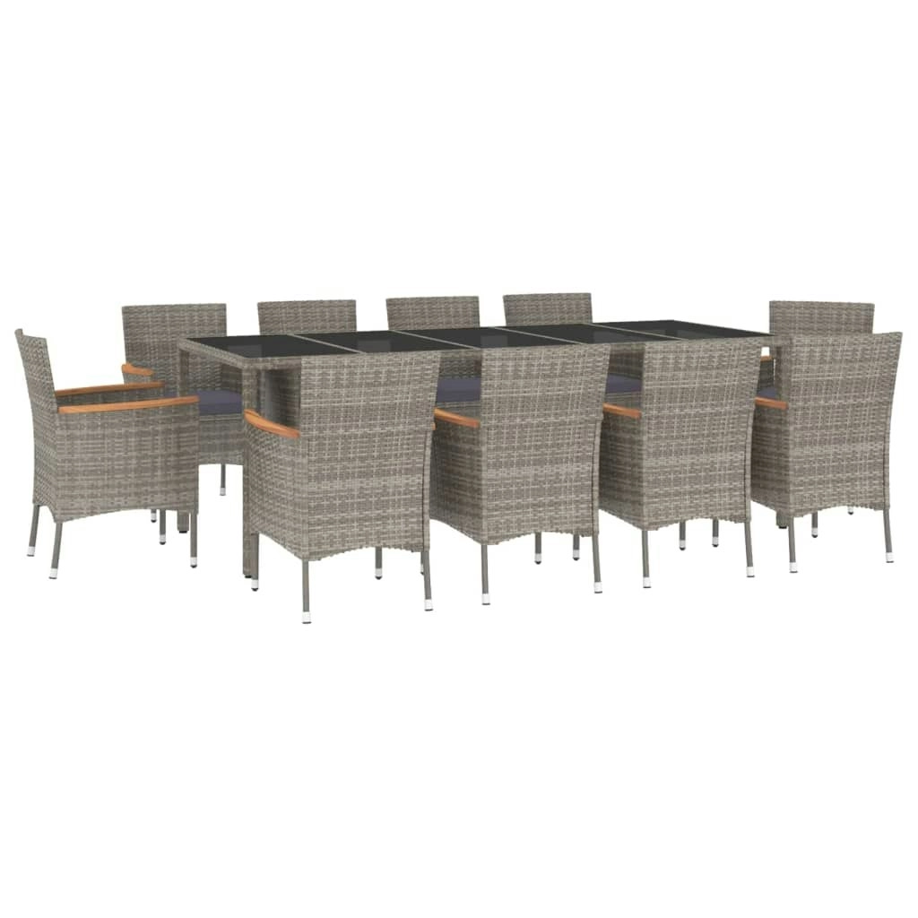 11 Piece Garden Dining Set with Cushions Grey Poly Rattan 3187387