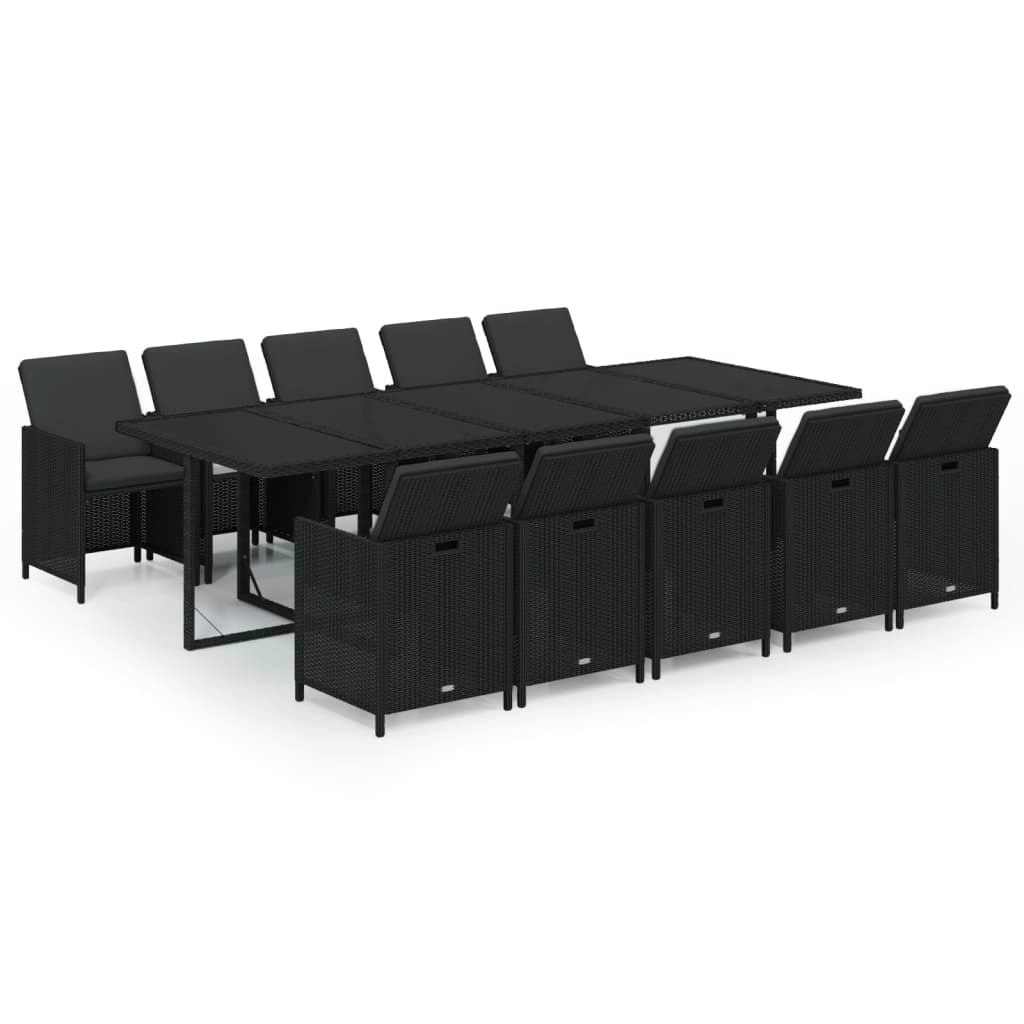 11 Piece Garden Dining Set with Cushions Poly Rattan Black 3095585