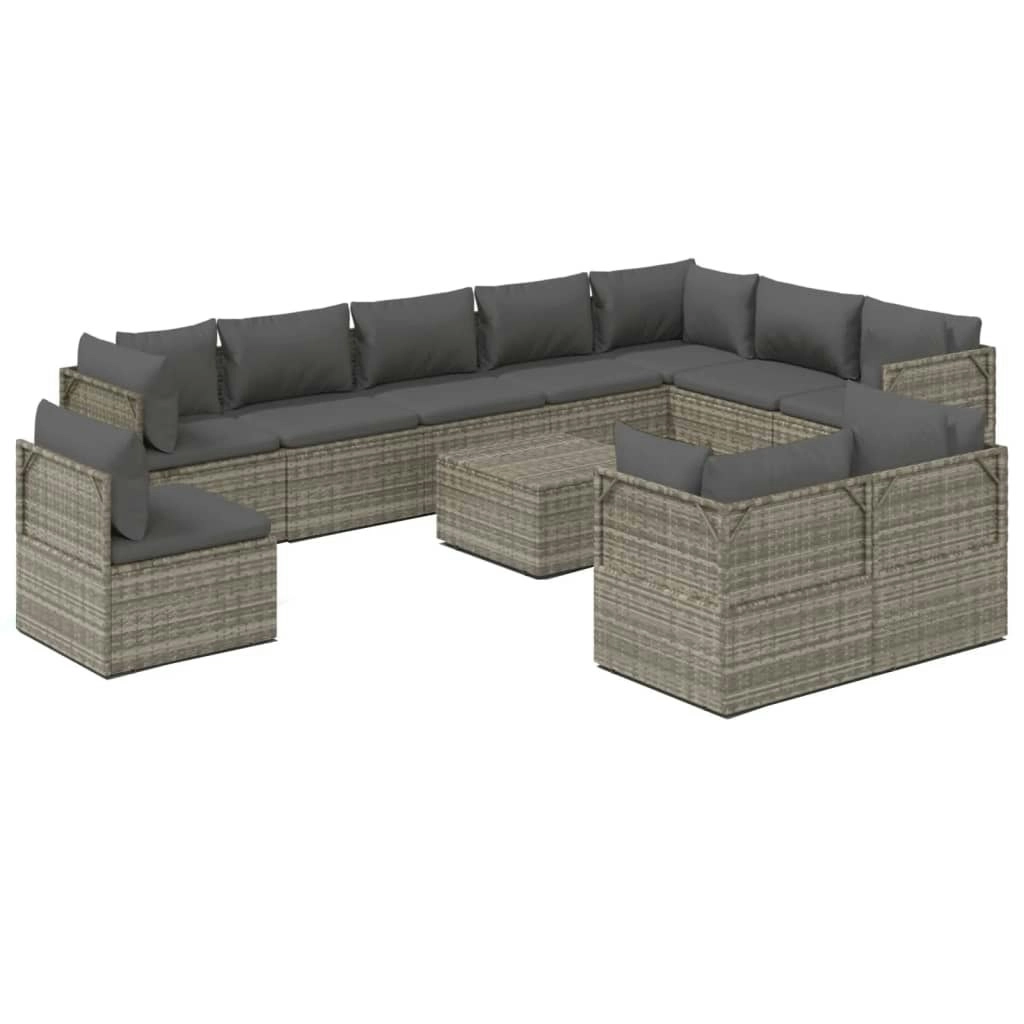 11 Piece Garden Lounge Set with Cushions Grey Poly Rattan 3157443