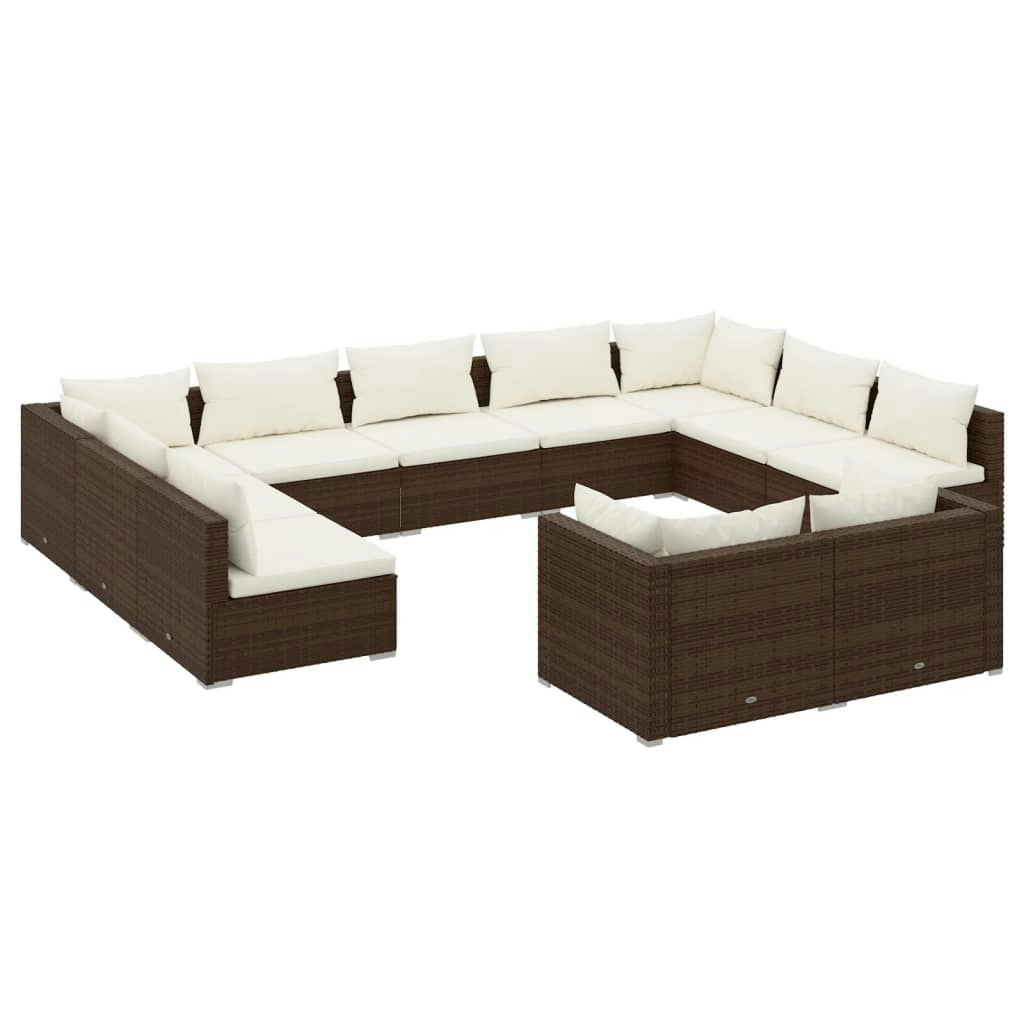 11 Piece Garden Lounge Set with Cushions Brown Poly Rattan 3102074