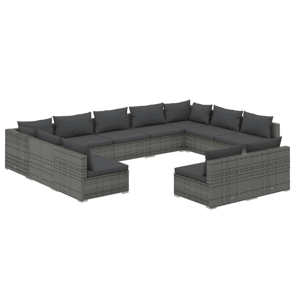 11 Piece Garden Lounge Set with Cushions Grey Poly Rattan 3102125