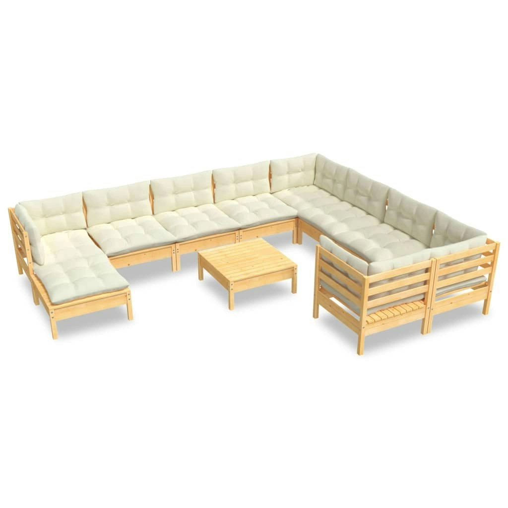 11 Piece Garden Lounge Set with Cream Cushions Pinewood 3097037