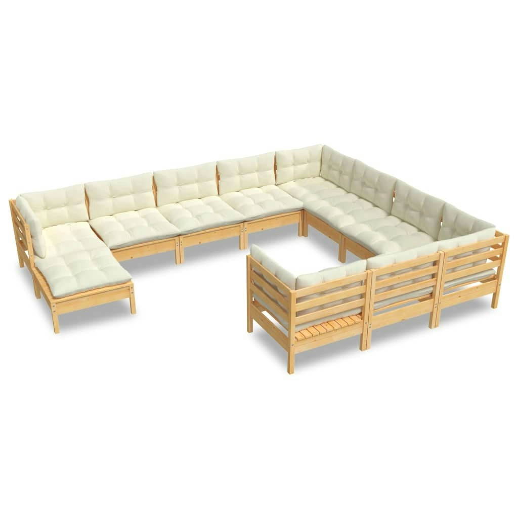 11 Piece Garden Lounge Set with Cream Cushions Pinewood 3097043