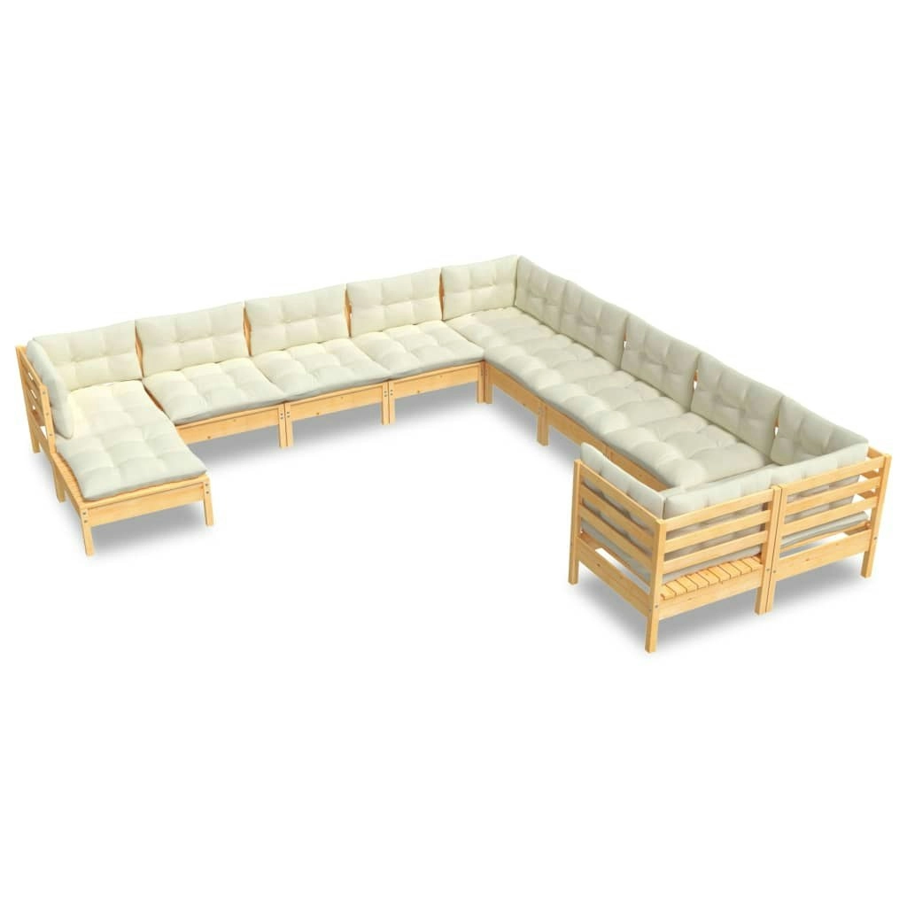 11 Piece Garden Lounge Set with Cream Cushions Pinewood 3097055