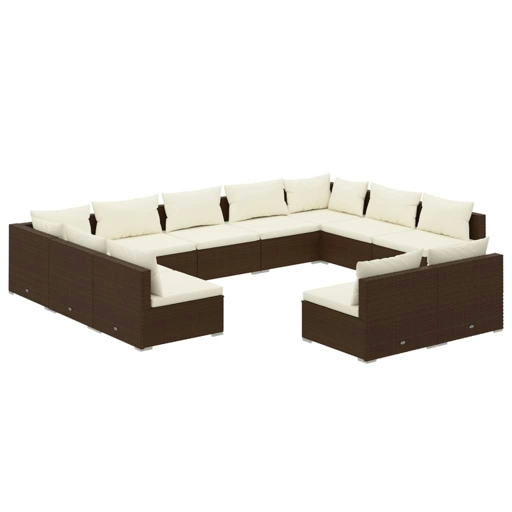 11 Piece Garden Lounge Set with Cushions Brown Poly Rattan 3102122